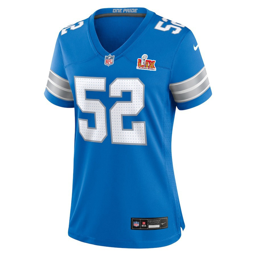 Netane Muti #52 Detroit Lions Super Bowl LIX Women's Jersey - Blue