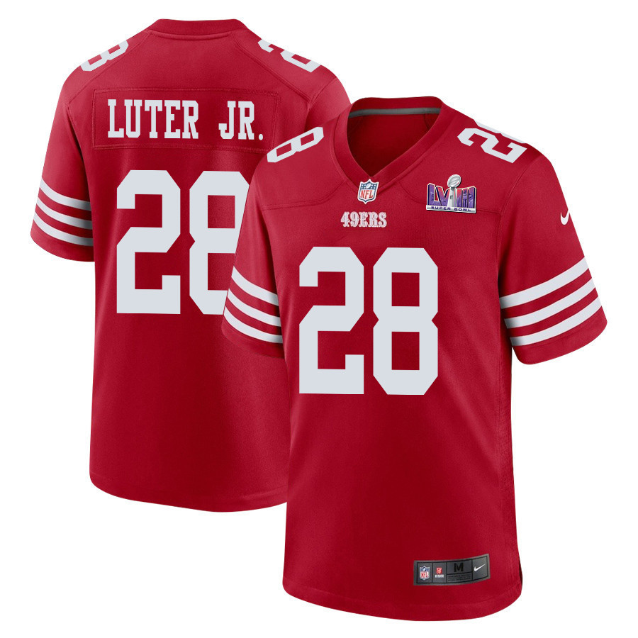 Darrell Luter Jr. 28 San Francisco 49ers Super Bowl LVIII Patch Game Men Jersey - Scarlet