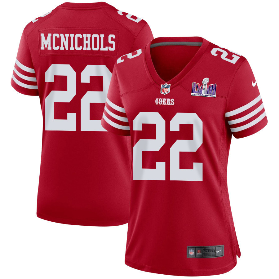 Jeremy McNichols 22 San Francisco 49ers Super Bowl LVIII Patch Game Women Jersey - Scarlet