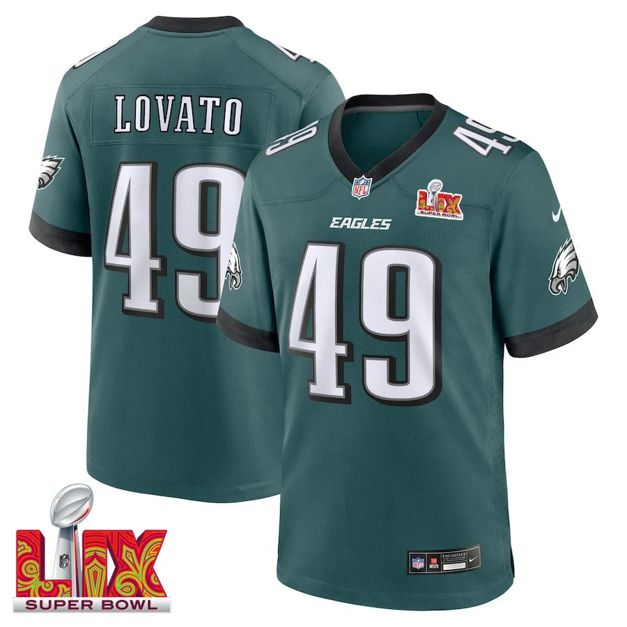 Rick Lovato #49 Philadelphia Eagles Super Bowl LIX Jersey - Men's - Midnight Green