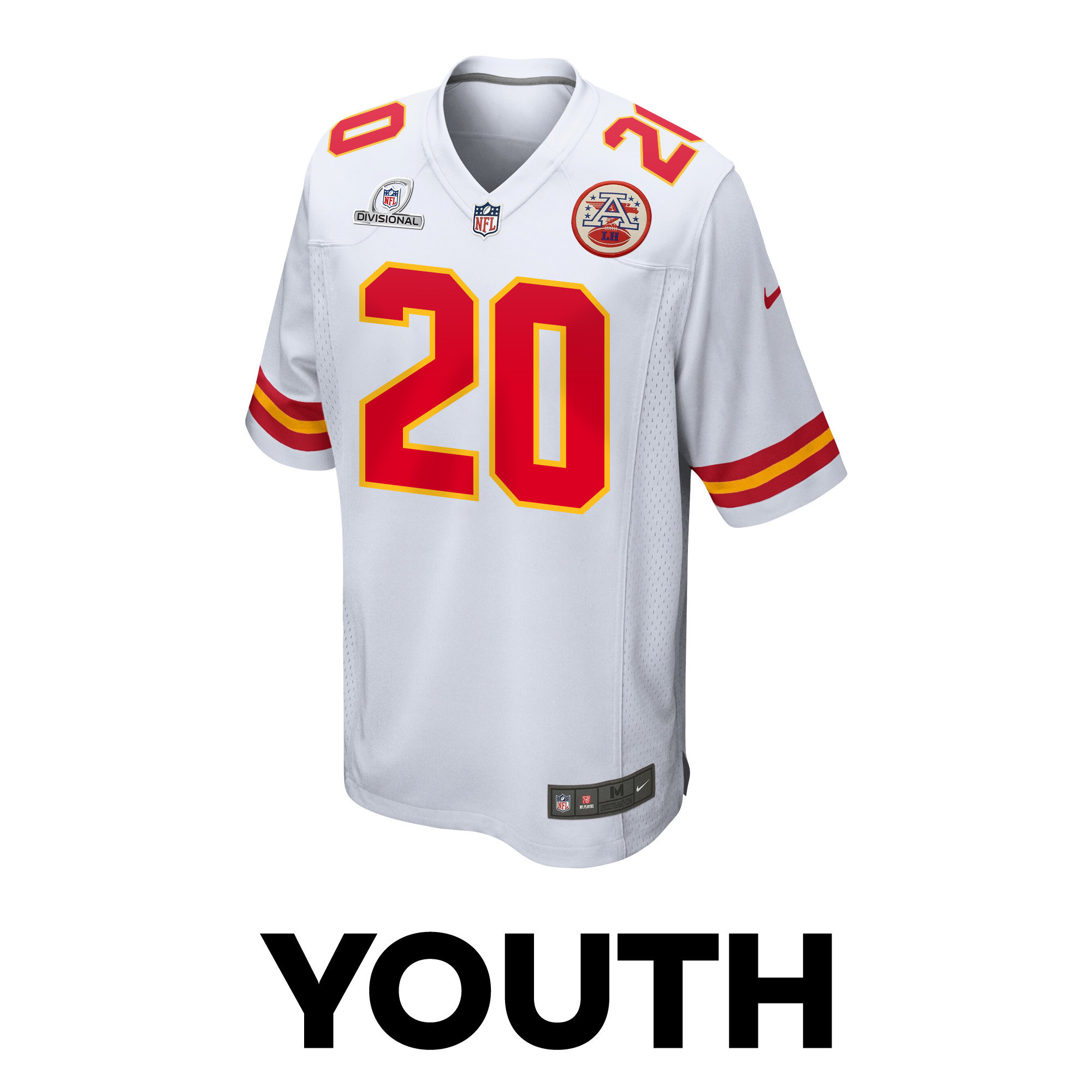 Justin Reid 20 Kansas City Chiefs Super Bowl LVIII Patch Game YOUTH Jersey - White