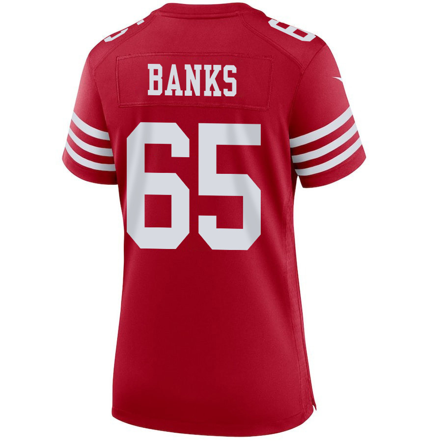 Aaron Banks 65 San Francisco 49ers Super Bowl LVIII Patch Game Women Jersey - Scarlet
