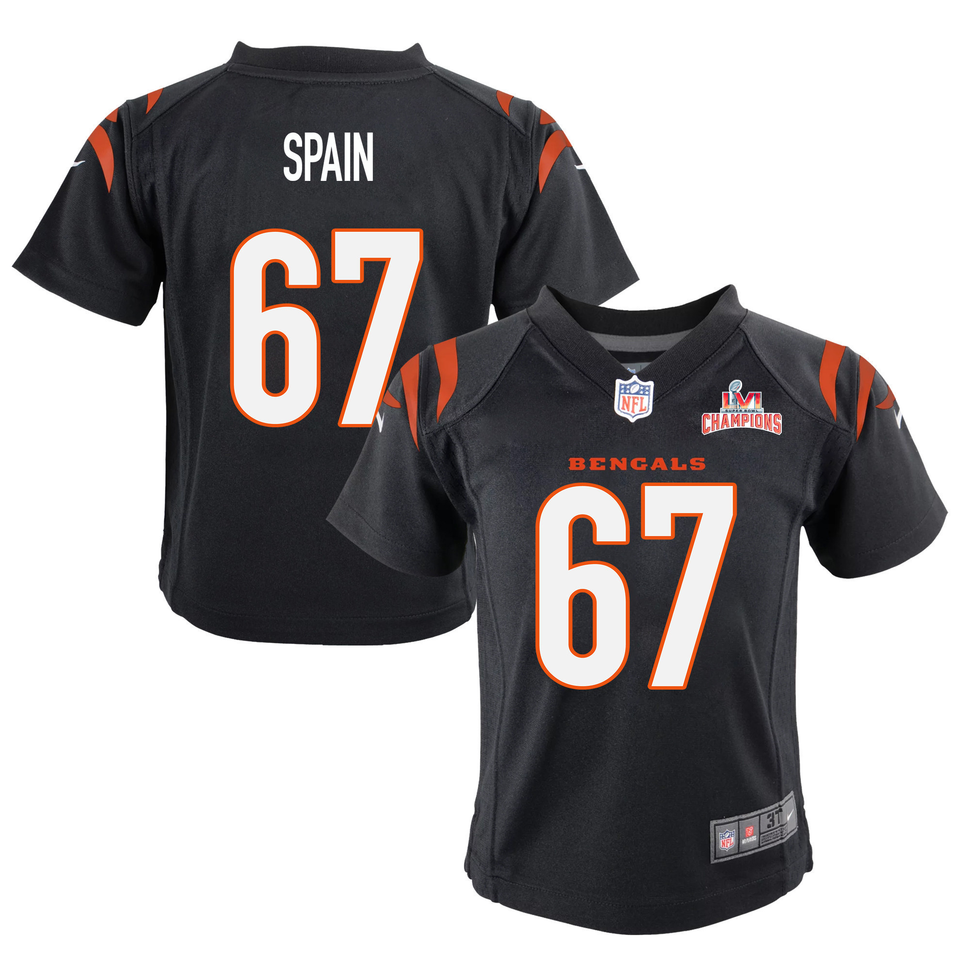 Super Bowl LVI Champions Cincinnati Bengals Quinton Spain 67 Black Youth's Jersey Jersey