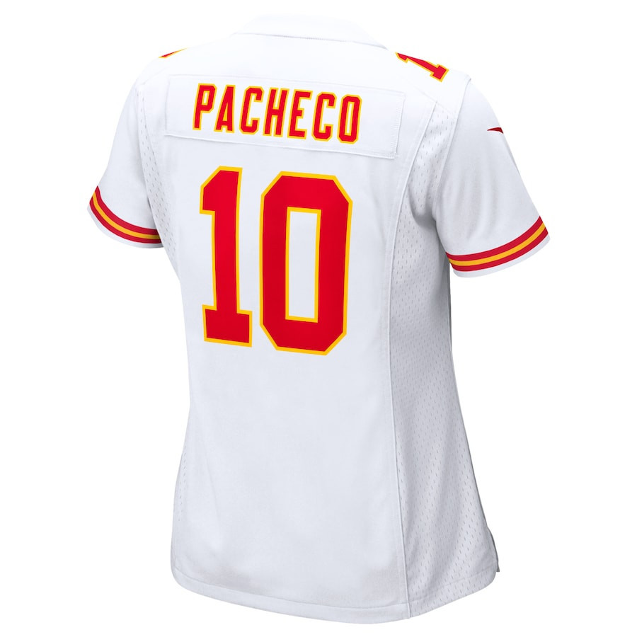 Isiah Pacheco 10 Kansas City Chiefs Women's Super Bowl LVII Patch Away Game Jersey - White