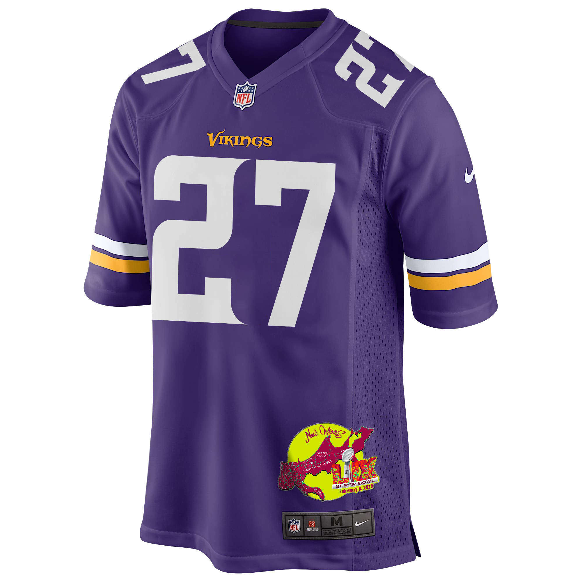 Cam Akers 27 Minnesota Vikings Super Bowl LIX New Orleans Patch Game Men Jersey - Purple