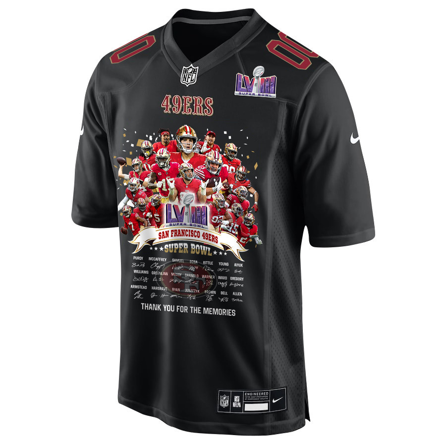 San Francisco 49ers Super Bowl LVIII Thanks For Memories Fashion Game Custom Men Jersey - Carbon Black