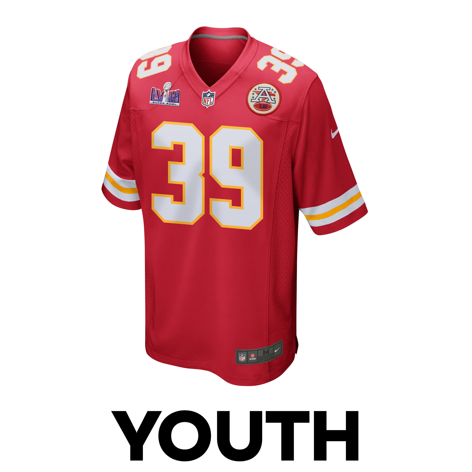 Keith Taylor 39 Kansas City Chiefs Super Bowl LVIII Patch Game YOUTH Jersey - Red