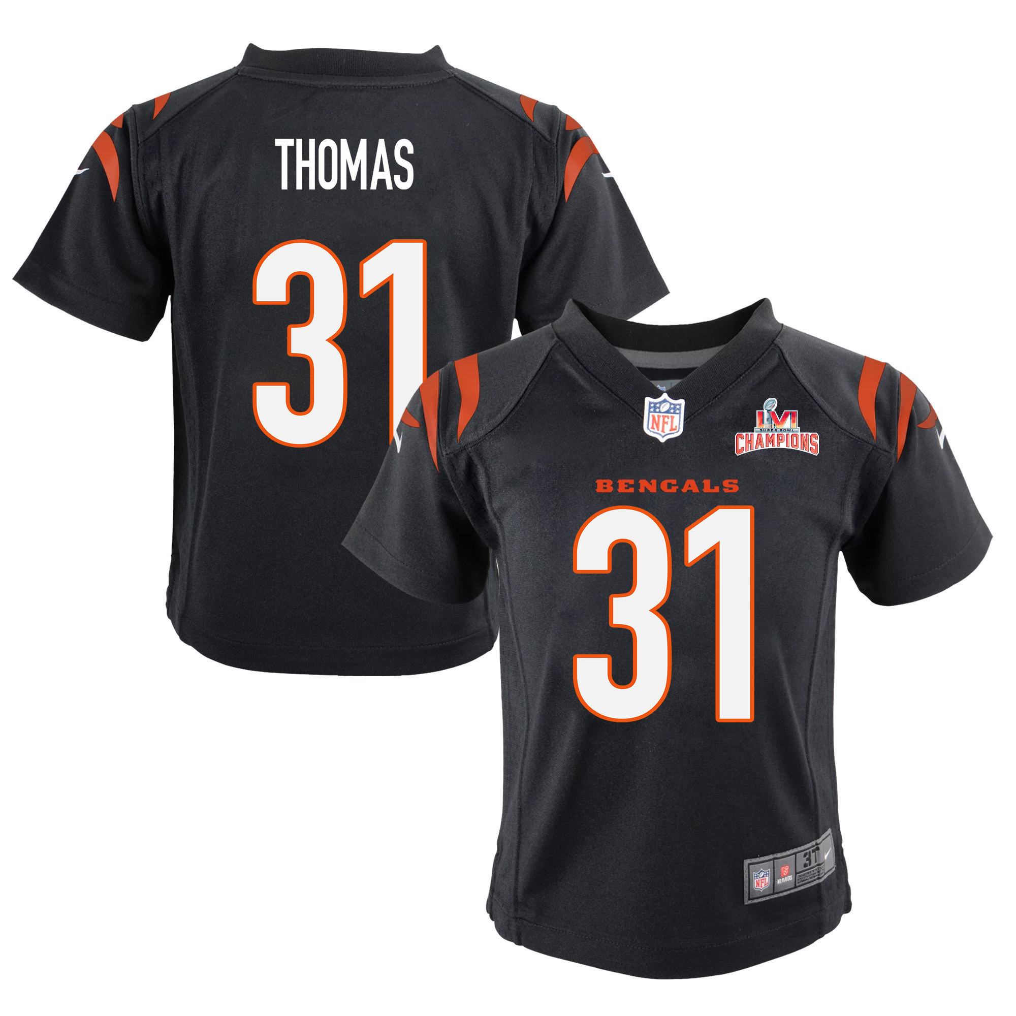 Super Bowl LVI Champions Cincinnati Bengals Michael Thomas 31 Black Youth's Jersey Jersey