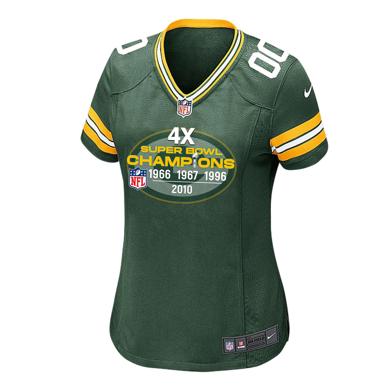 Green Bay Packers 4X Super Bowl Champions Jersey - Women, Green