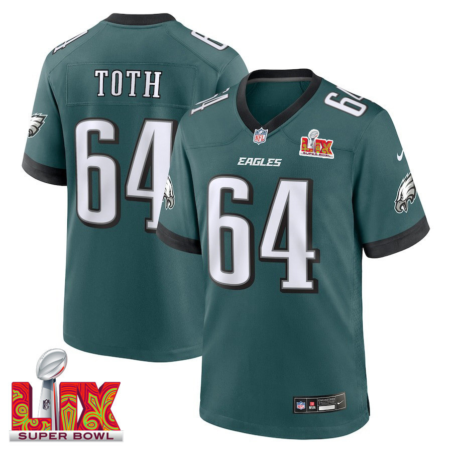Brett Toth #64 Philadelphia Eagles Super Bowl LIX Jersey - Men's - Midnight Green
