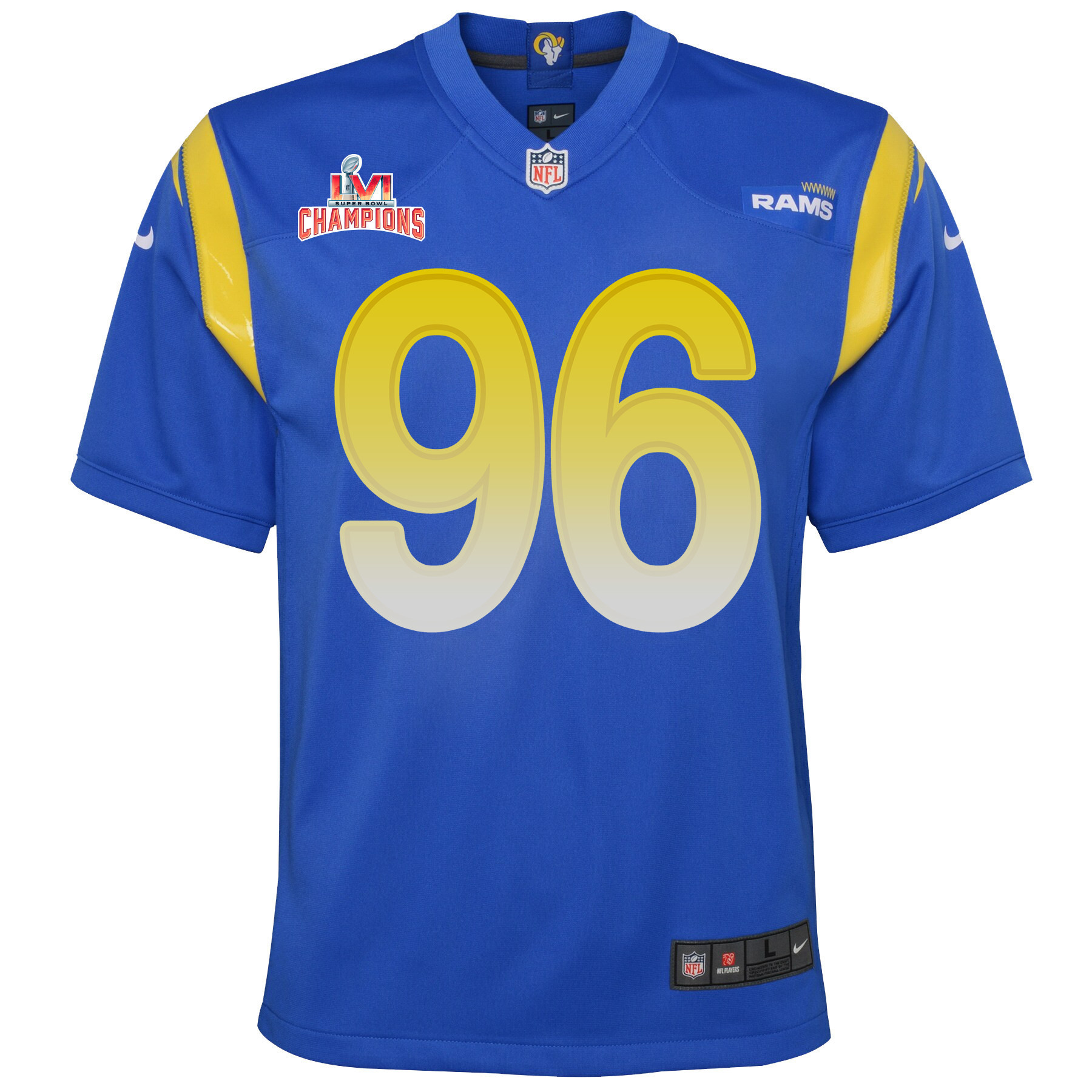Super Bowl LVI Champions Los Angeles Rams Michael Hoecht 96 Royal Youth's Jersey Jersey