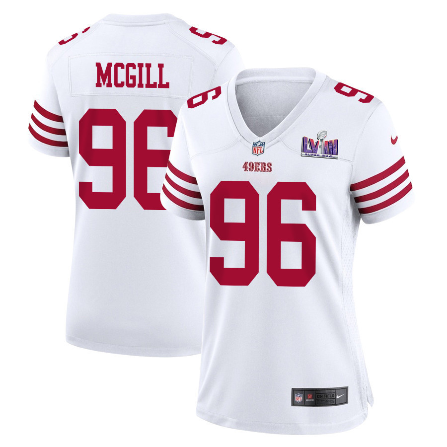 T.Y. McGill 96 San Francisco 49ers Super Bowl LVIII Patch Game Women Jersey - White