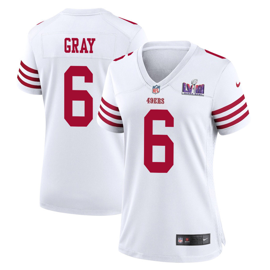Danny Gray 6 San Francisco 49ers Super Bowl LVIII Patch Game Women Jersey - White