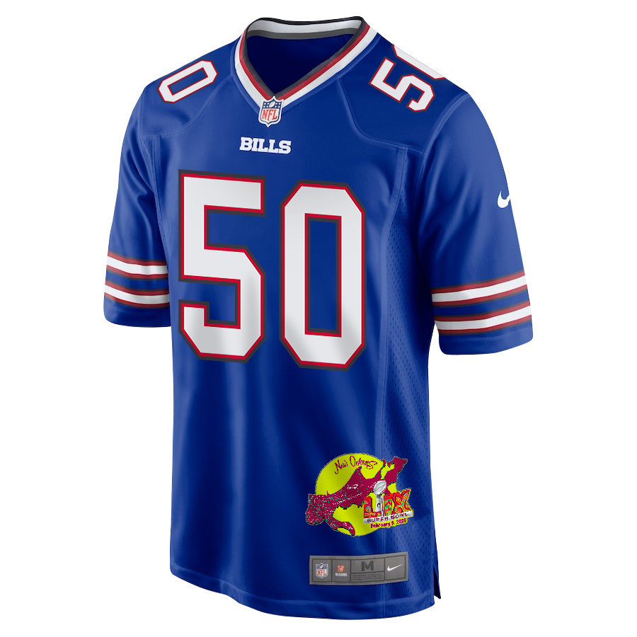 Greg Rousseau 50 Buffalo Bills Super Bowl LIX New Orleans Patch Game Men Jersey - Royal