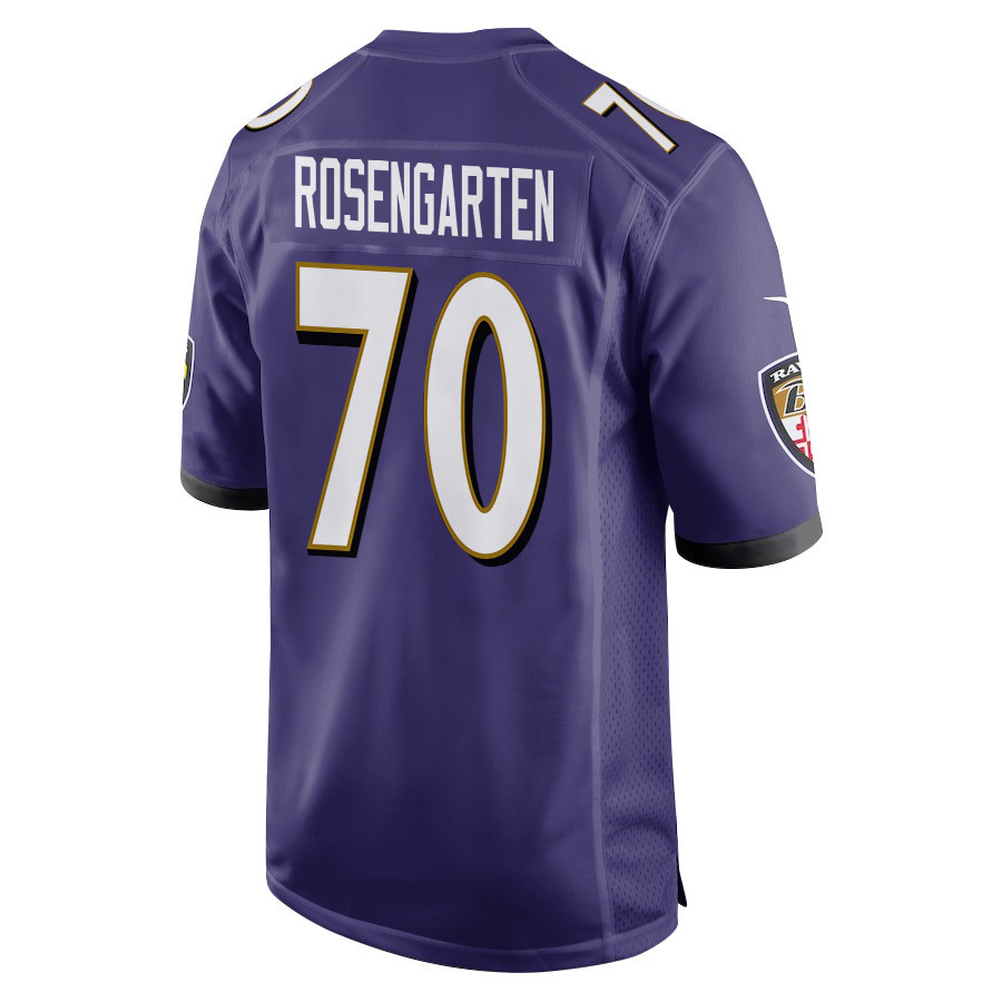 Roger Rosengarten 70 Baltimore Ravens Super Bowl LIX New Orleans Patch Game Men Jersey - Purple