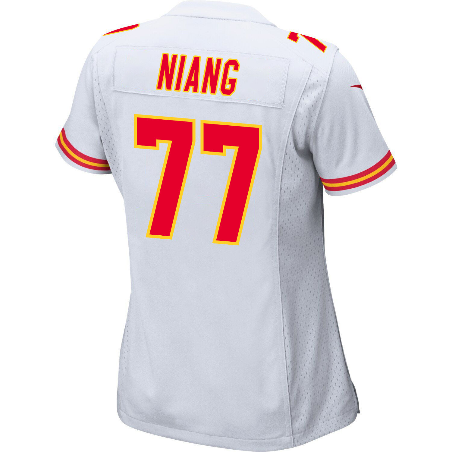 Lucas Niang 77 Kansas City Chiefs Super Bowl LVIII Patch Game Women Jersey - White