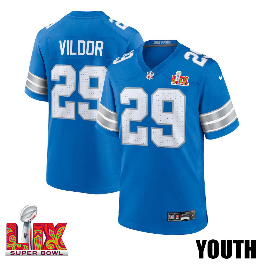 Kindle Vildor #29 Detroit Lions Super Bowl LIX YOUTH Jersey - Blue