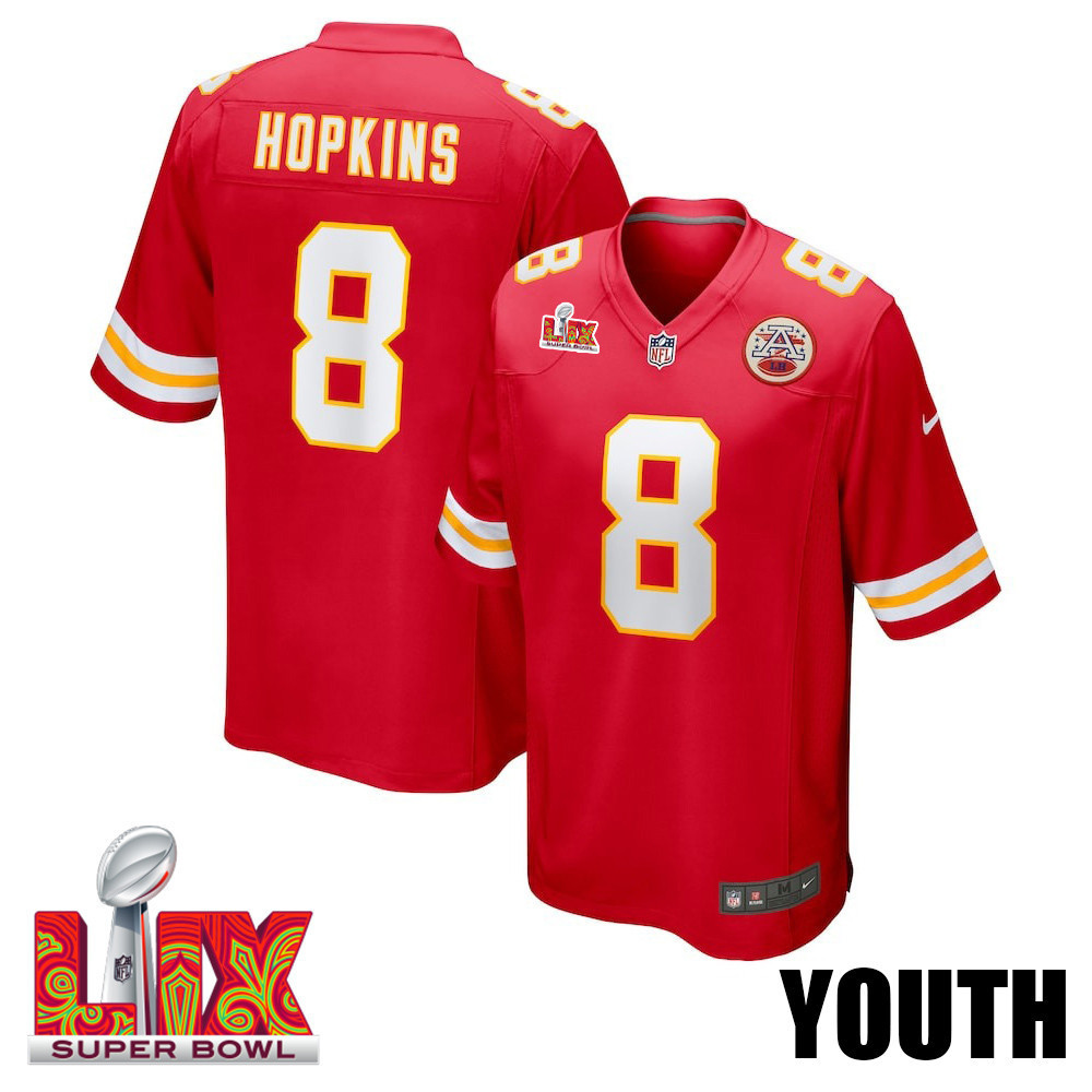 DeAndre Hopkins #8 Kansas City Chiefs Super Bowl LIX YOUTH Jersey - Red