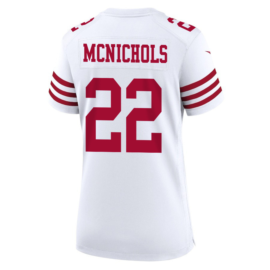 Jeremy McNichols 22 San Francisco 49ers Super Bowl LVIII Patch Game Women Jersey - White