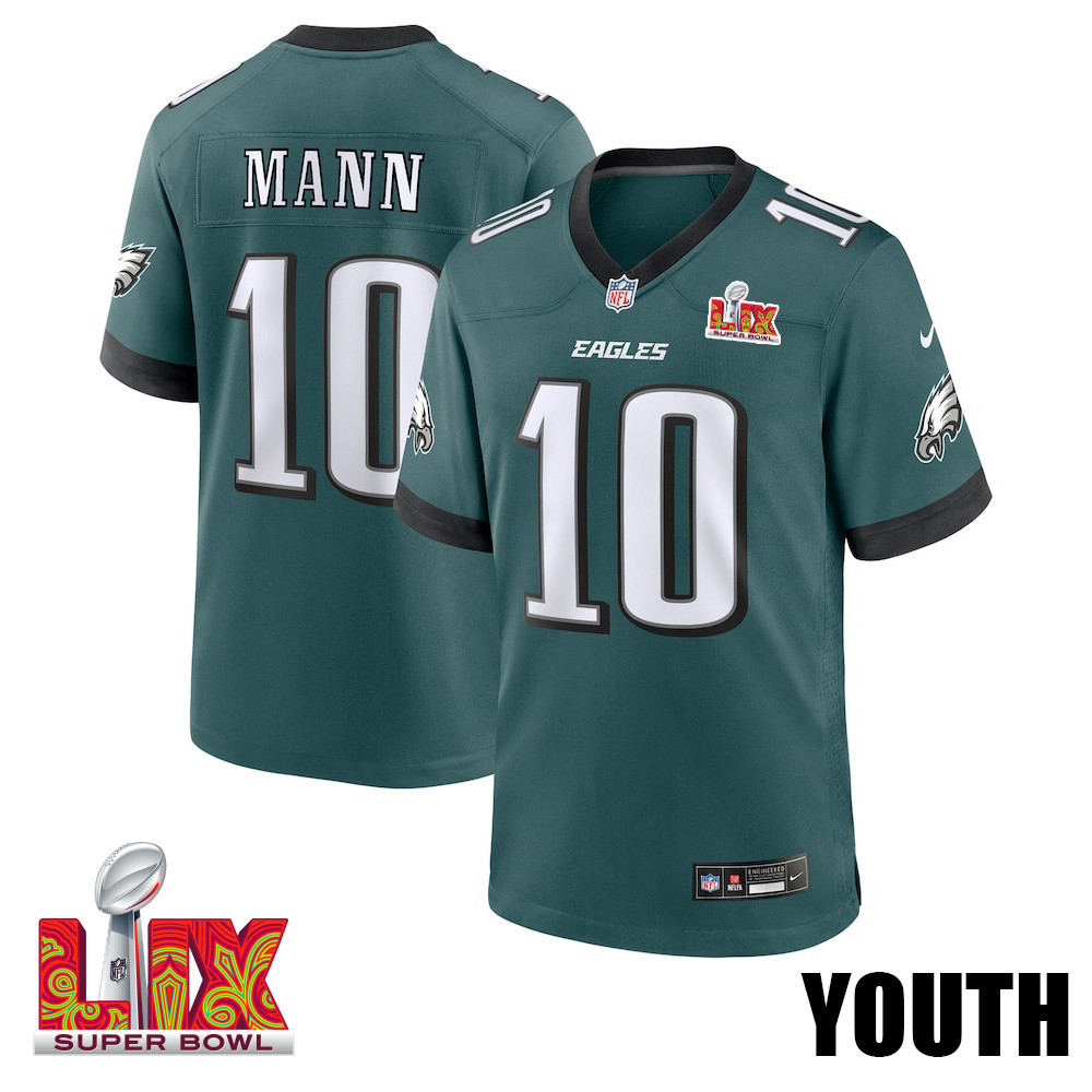 Braden Mann #10 Philadelphia Eagles Super Bowl LIX YOUTH Jersey - Midnight Green