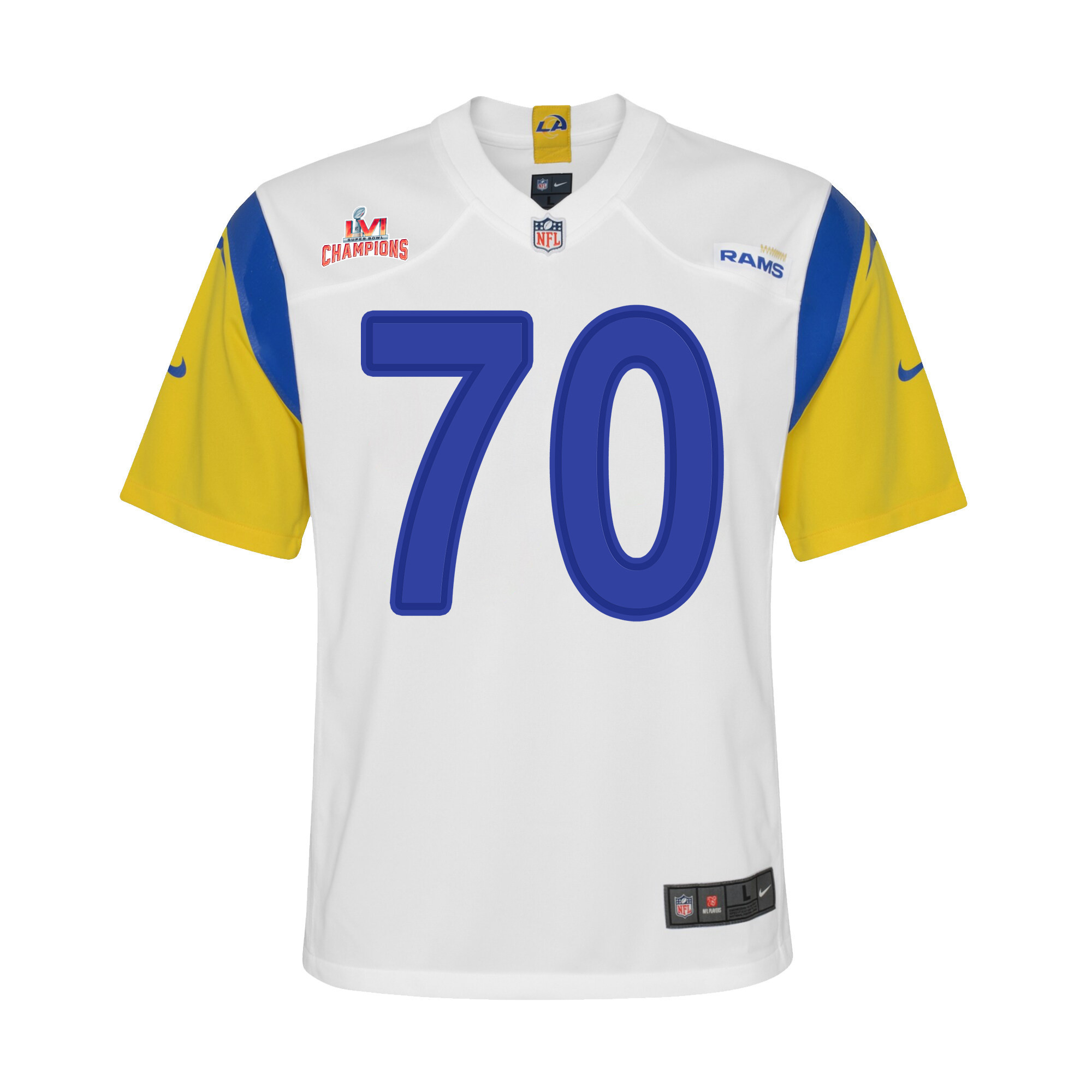 Super Bowl LVI Champions Los Angeles Rams Joe Noteboom 70 White Youth's Jersey Jersey