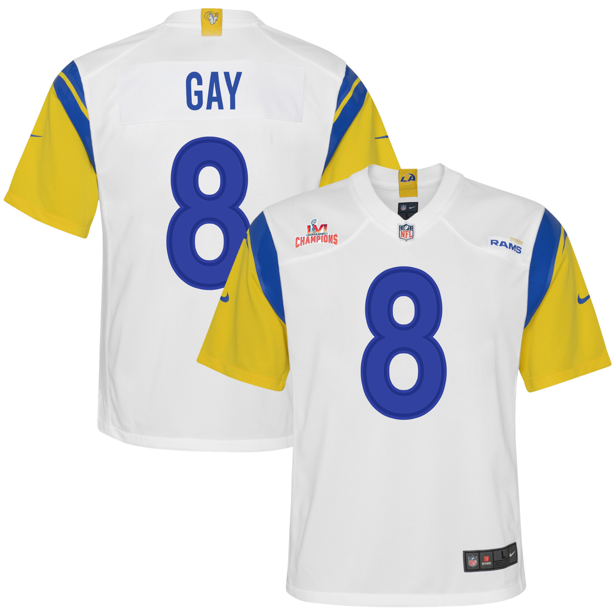 Super Bowl LVI Champions Los Angeles Rams Matt Gay 8 White Youth's Jersey Jersey