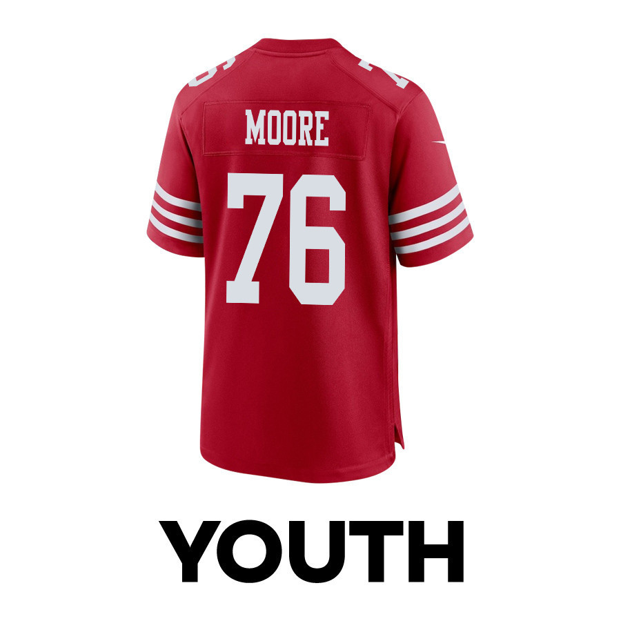 Jaylon Moore 76 San Francisco 49ers Super Bowl LVIII Patch Game YOUTH Jersey - Scarlet