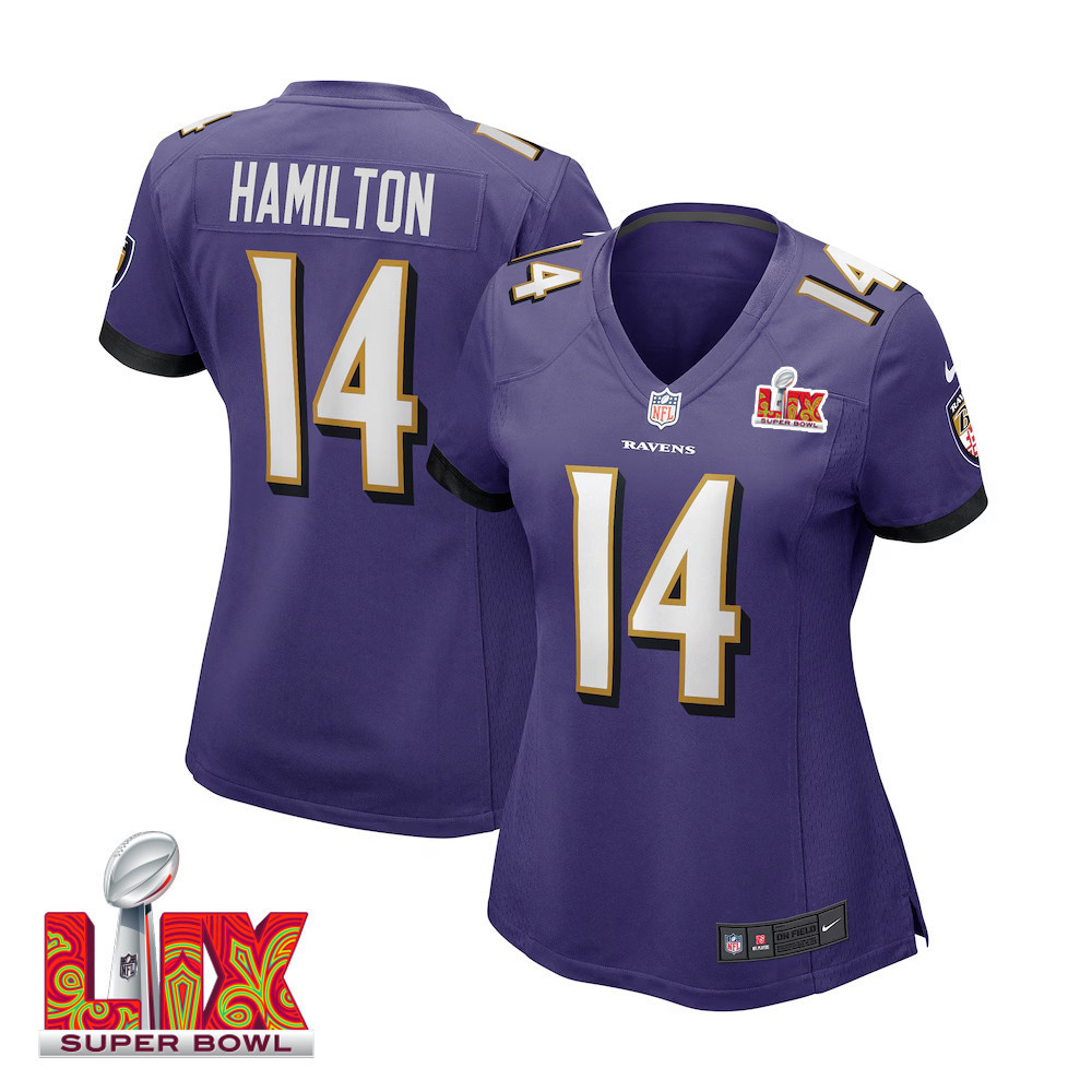 Kyle Hamilton #14 Baltimore Ravens Super Bowl LIX Women's Jersey - Purple