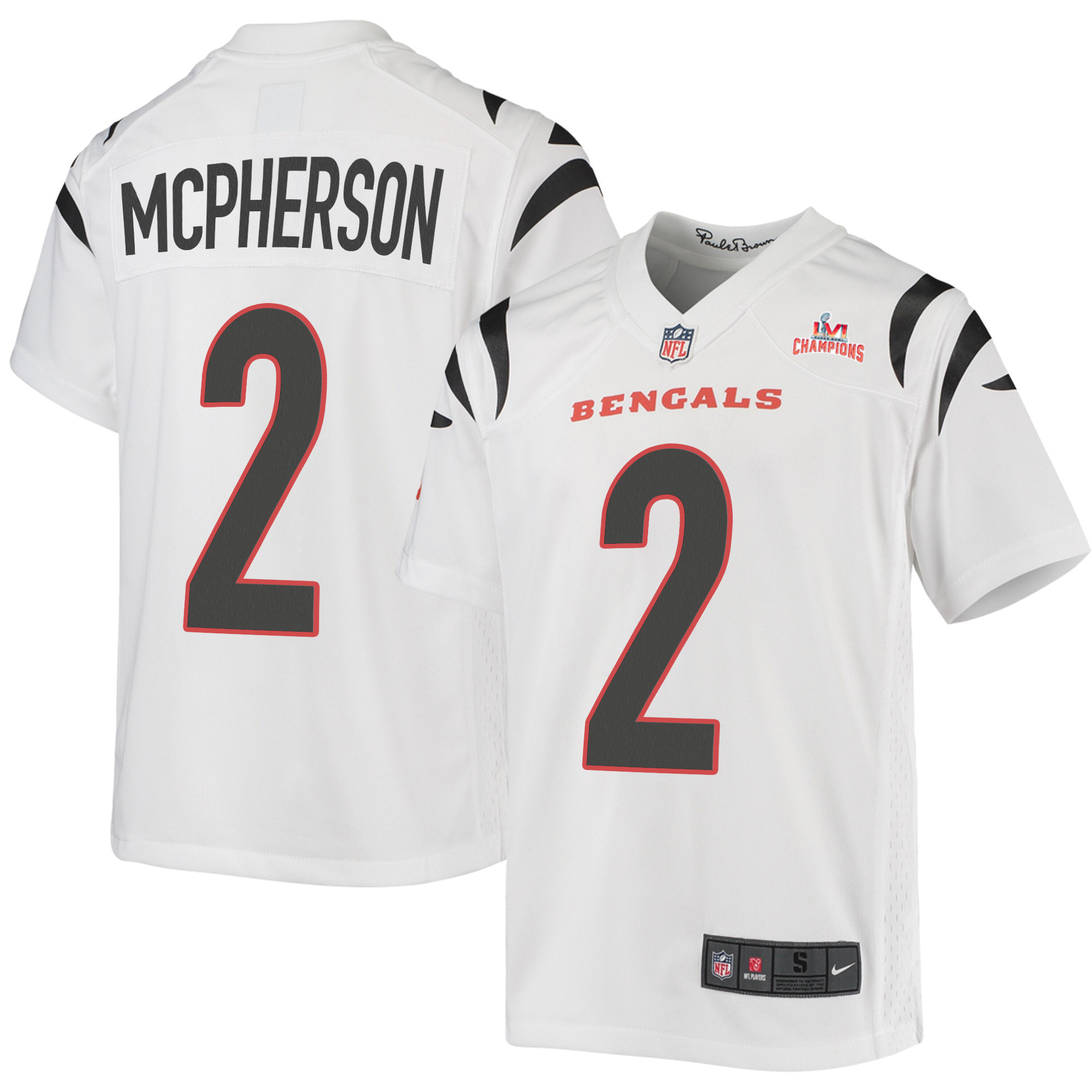Super Bowl LVI Champions Cincinnati Bengals Evan McPherson 2 White Youth's Jersey Jersey