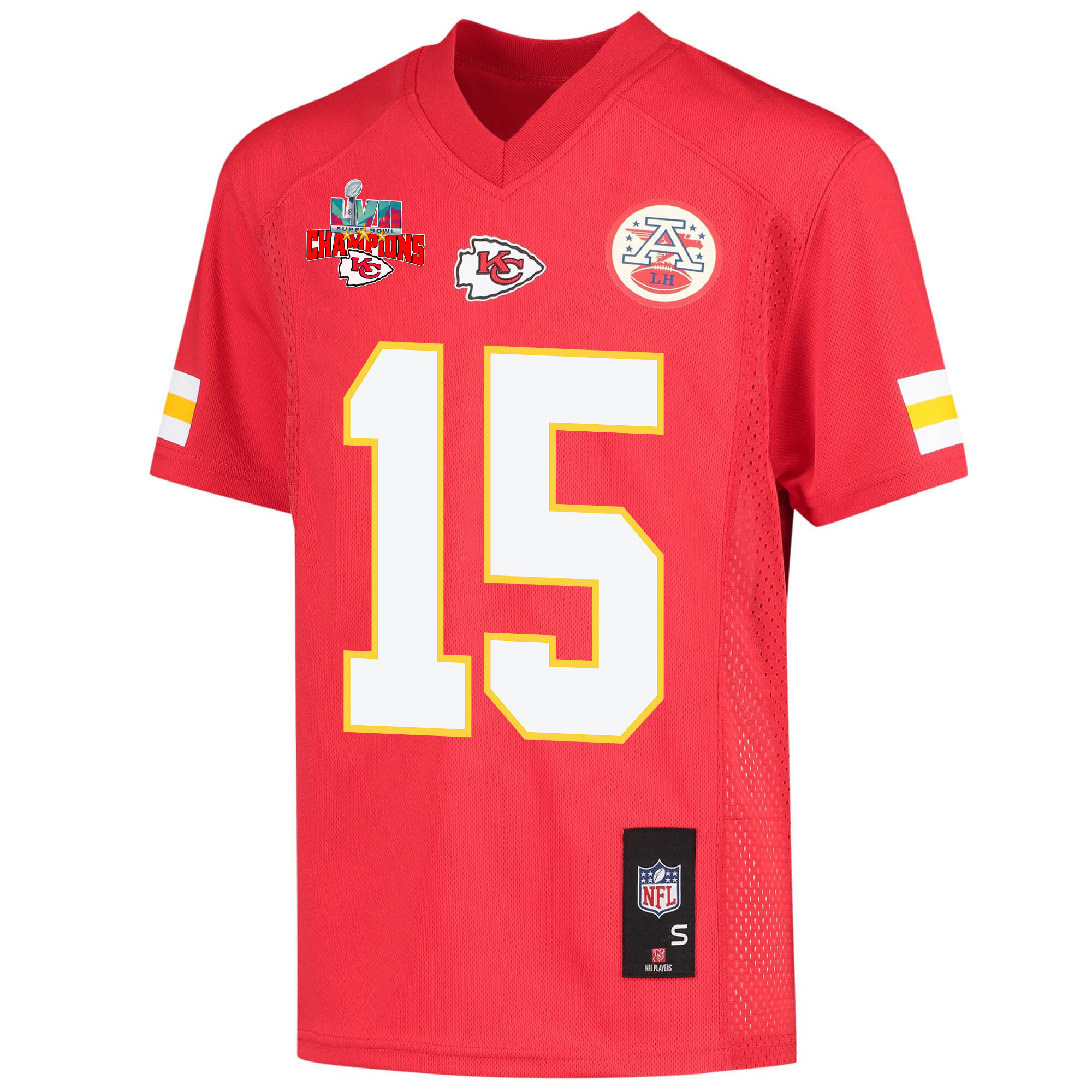 Patrick Mahomes 15 Kansas City Chiefs Super Bowl LVII Champions 3 Stars Youth Game Jersey - Red