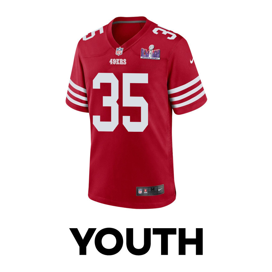 Erik Harris 35 San Francisco 49ers Super Bowl LVIII Patch Game YOUTH Jersey - Scarlet