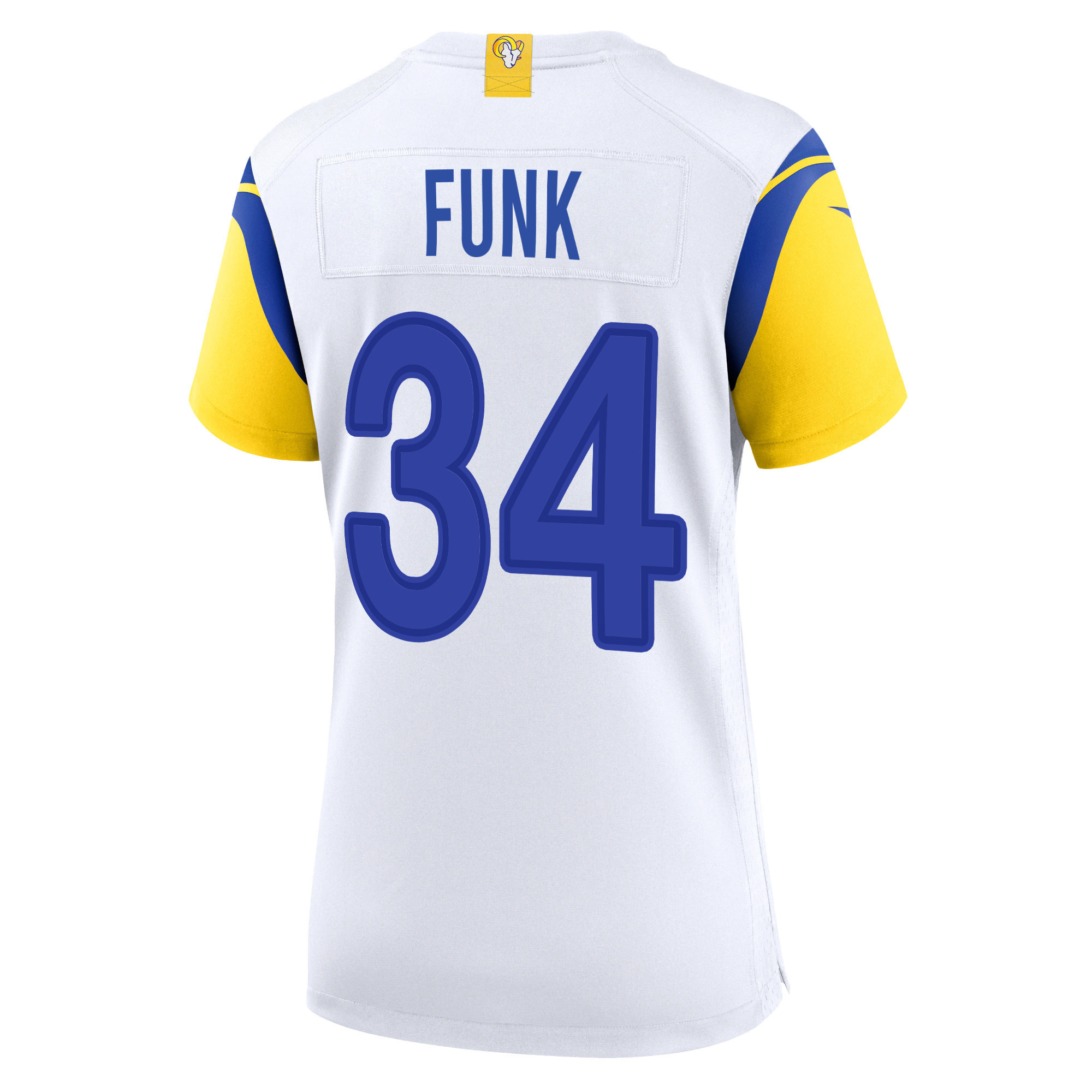 Super Bowl LVI Champions Los Angeles Rams Jake Funk 34 White Women's Jersey Jersey