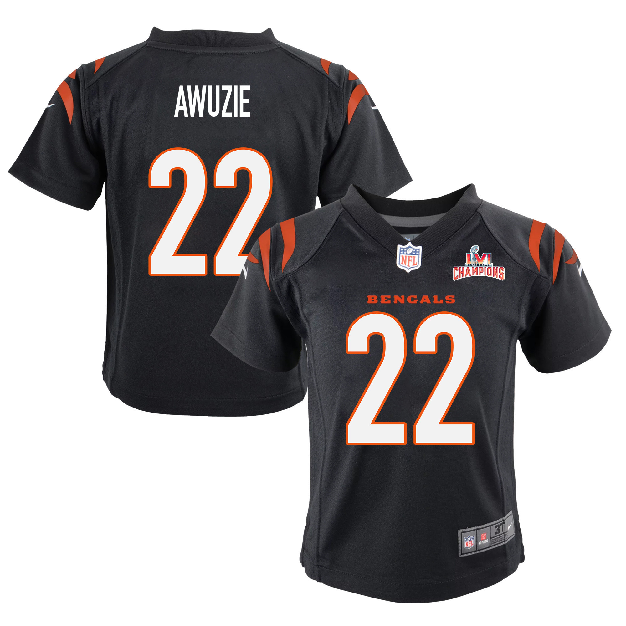 Super Bowl LVI Champions Cincinnati Bengals Chidobe Awuzie 22 Black Youth's Jersey Jersey