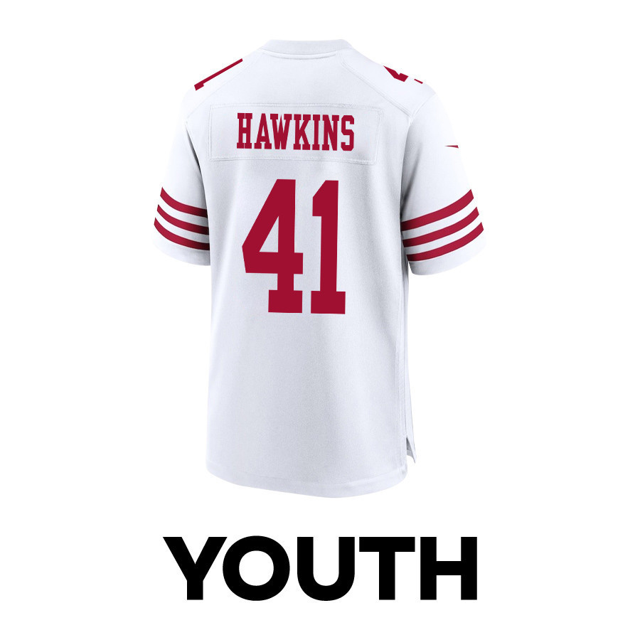 Tayler Hawkins 41 San Francisco 49ers Super Bowl LVIII Patch Game YOUTH Jersey - White