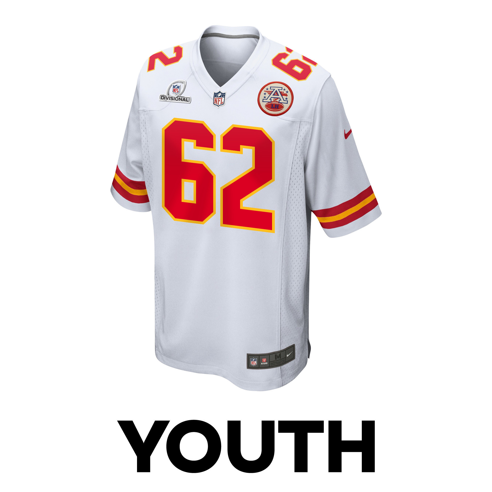 Joe Thuney 62 Kansas City Chiefs Super Bowl LVIII Patch Game YOUTH Jersey - White