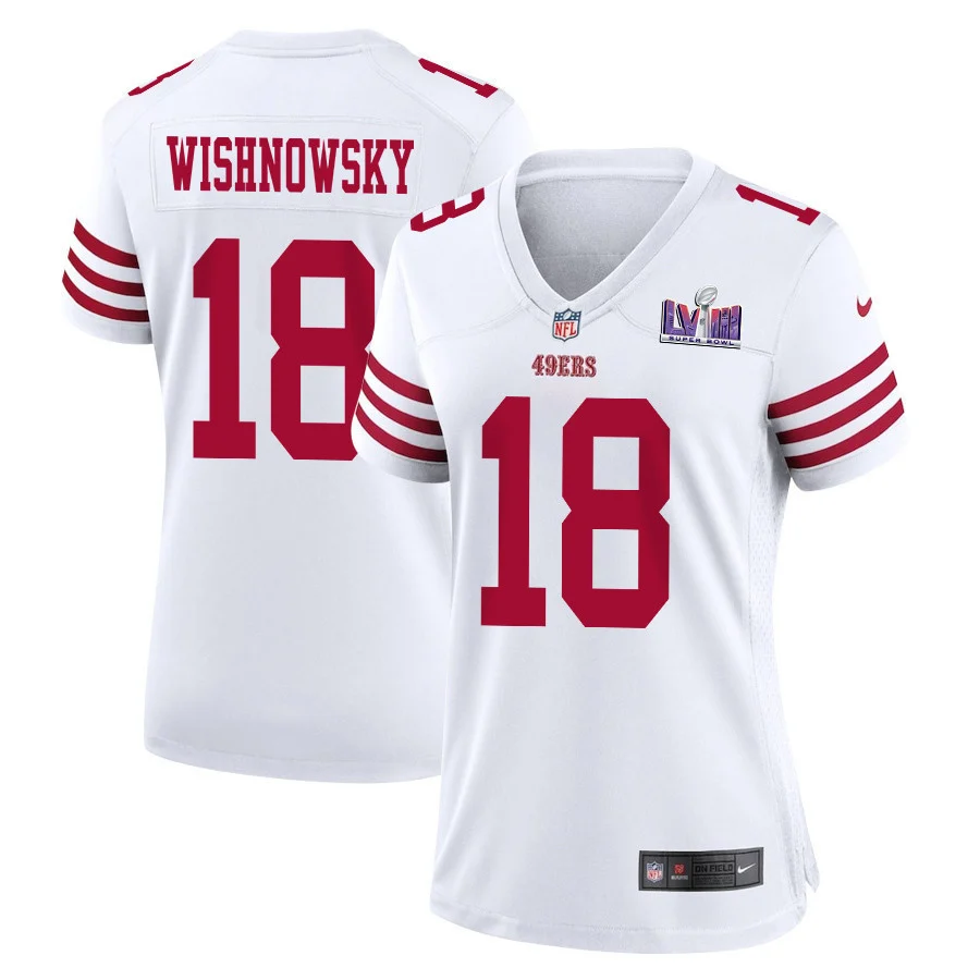 Mitch Wishnowsky 18 San Francisco 49ers Super Bowl LVIII Patch Game Women Jersey - White