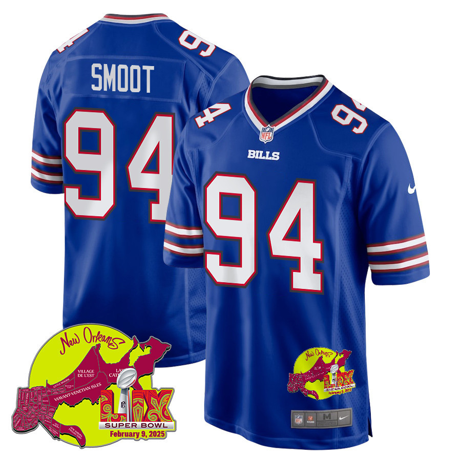 Dawuane Smoot 94 Buffalo Bills Super Bowl LIX New Orleans Patch Game Men Jersey - Royal