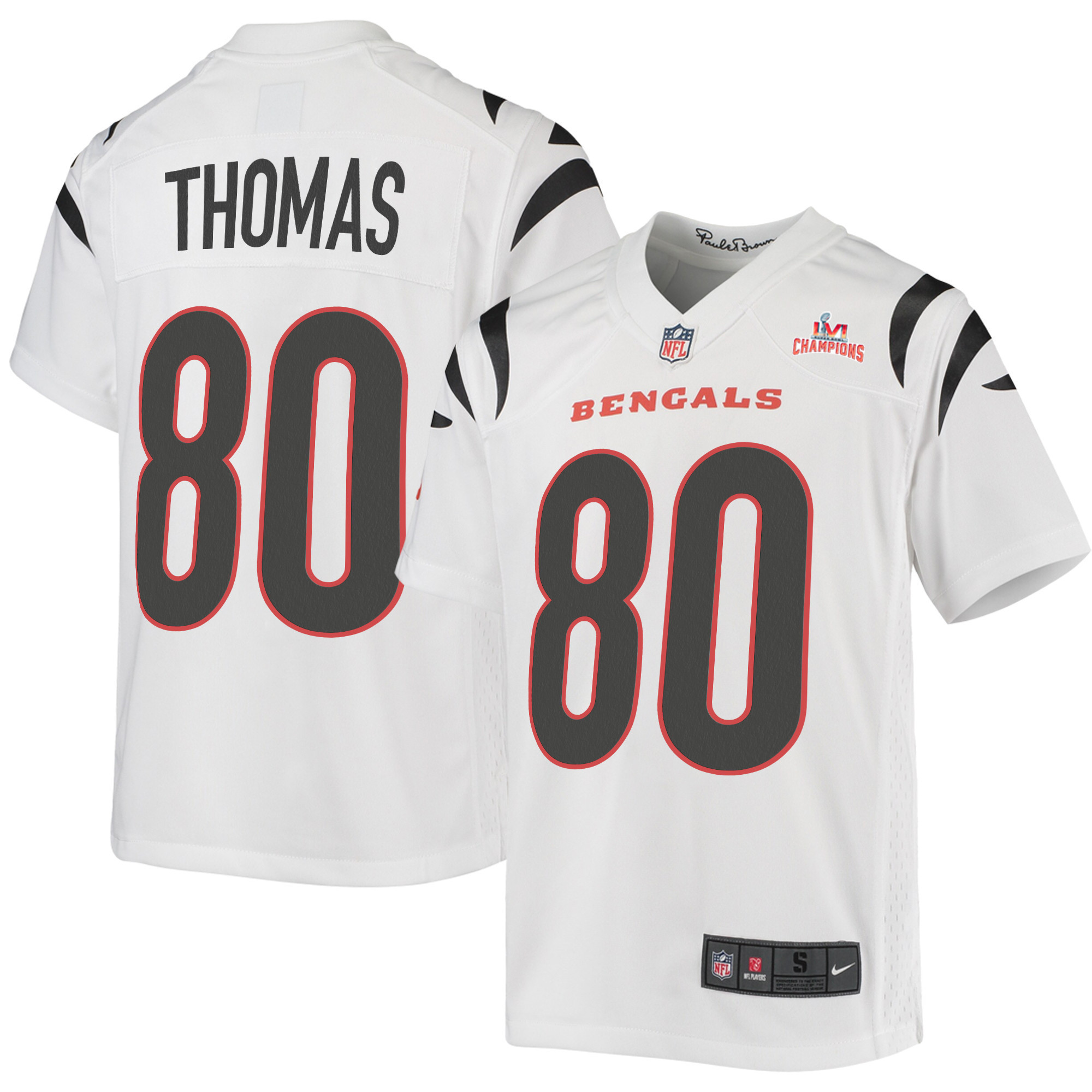 Super Bowl LVI Champions Cincinnati Bengals Mike Thomas 80 White Youth's Jersey Jersey