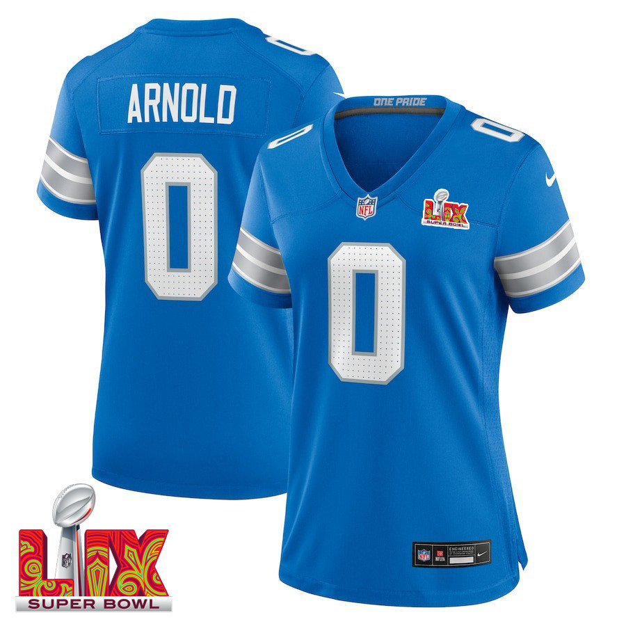 Terrion Arnold #0 Detroit Lions Super Bowl LIX Women's Jersey - Blue