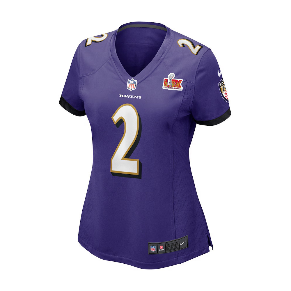 Nate Wiggins #2 Baltimore Ravens Super Bowl LIX Women's Jersey - Purple