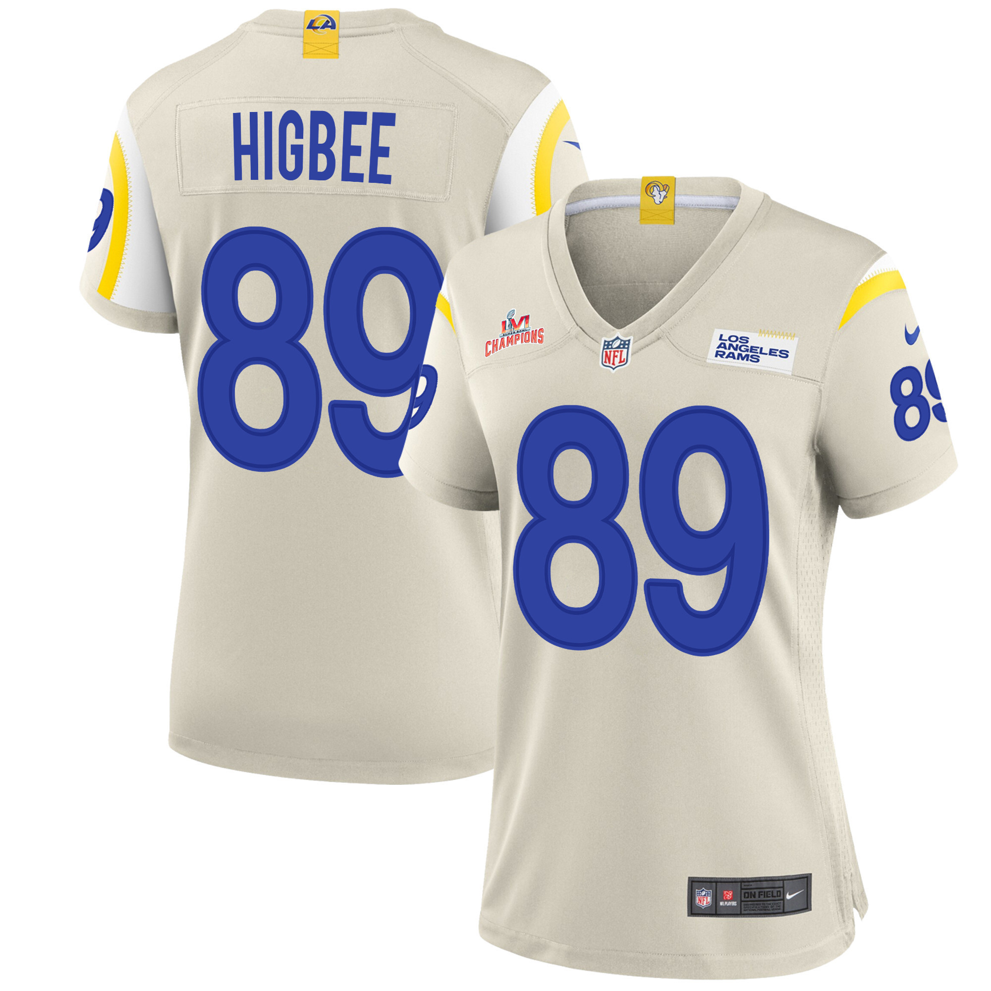 Super Bowl LVI Champions Los Angeles Rams Tyler Higbee 89 Bone Women's Jersey Jersey