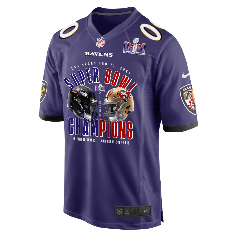 Baltimore Ravens vs. San Francisco 49ers Super Bowl LVIII Matchup Game Custom Men Jersey - Purple