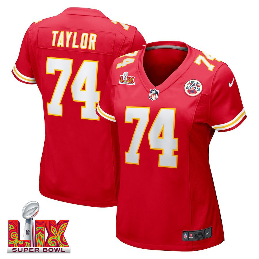 Jawaan Taylor #74 Kansas City Chiefs Super Bowl LIX Women's Jersey - Red