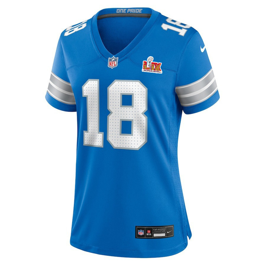 Antoine Green #18 Detroit Lions Super Bowl LIX Women's Jersey - Blue
