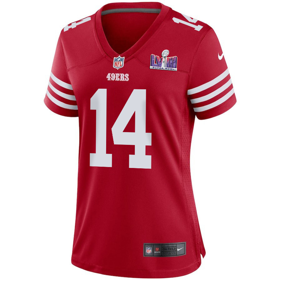 Sam Darnold 14 San Francisco 49ers Super Bowl LVIII Patch Game Women Jersey - Scarlet