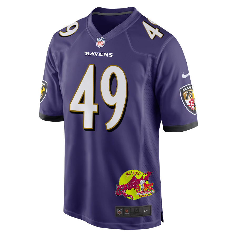 Chris Board 49 Baltimore Ravens Super Bowl LIX New Orleans Patch Game Men Jersey - Purple