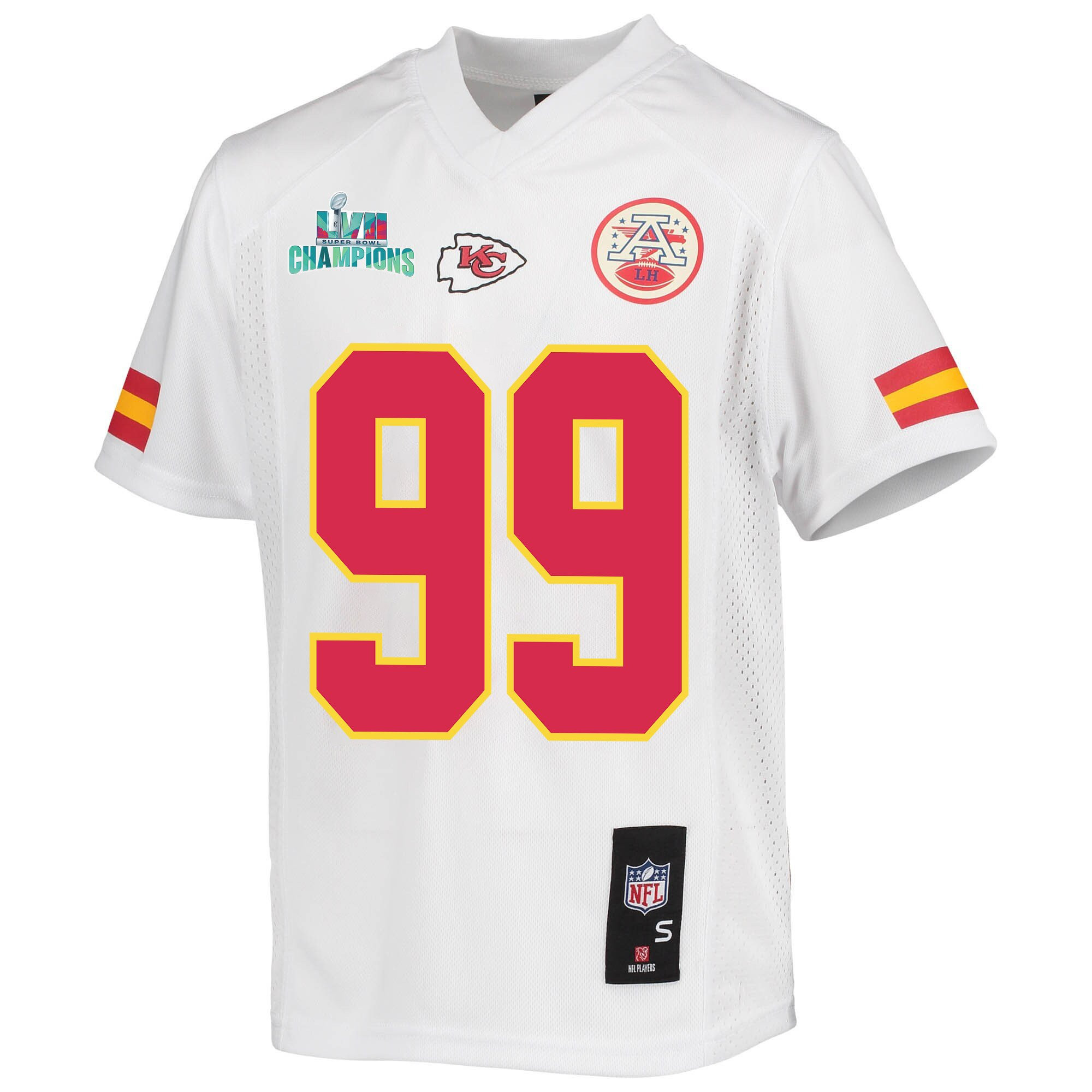 Khalen Saunders 99 Kansas City Chiefs Super Bowl LVII Champions Youth Game Jersey - White