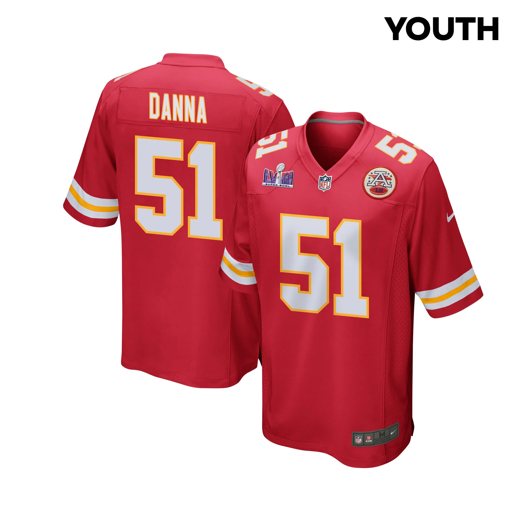 Mike Danna 51 Kansas City Chiefs Super Bowl LVIII Patch Game YOUTH Jersey - Red