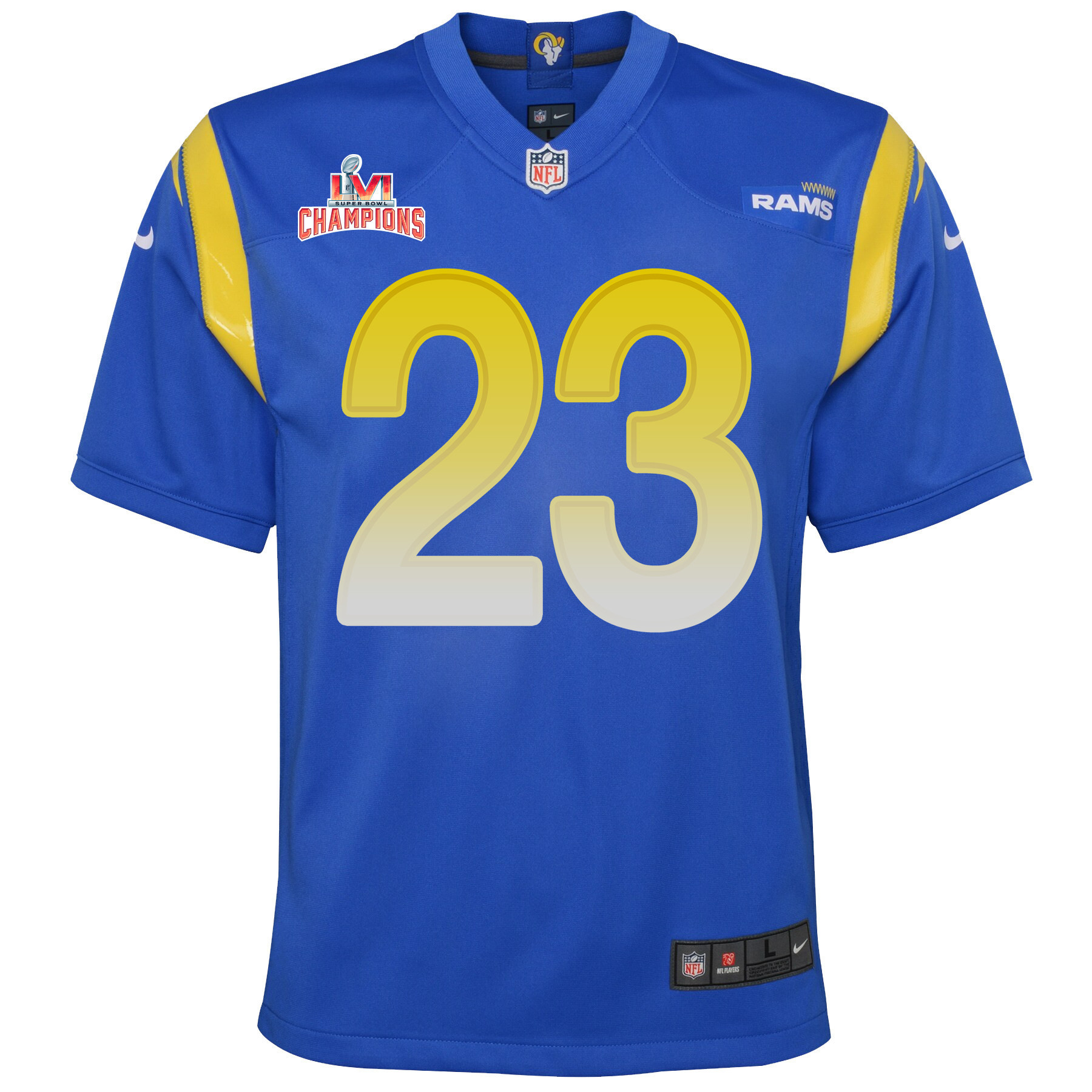 Super Bowl LVI Champions Los Angeles Rams Cam Akers 23 Royal Youth's Jersey Jersey