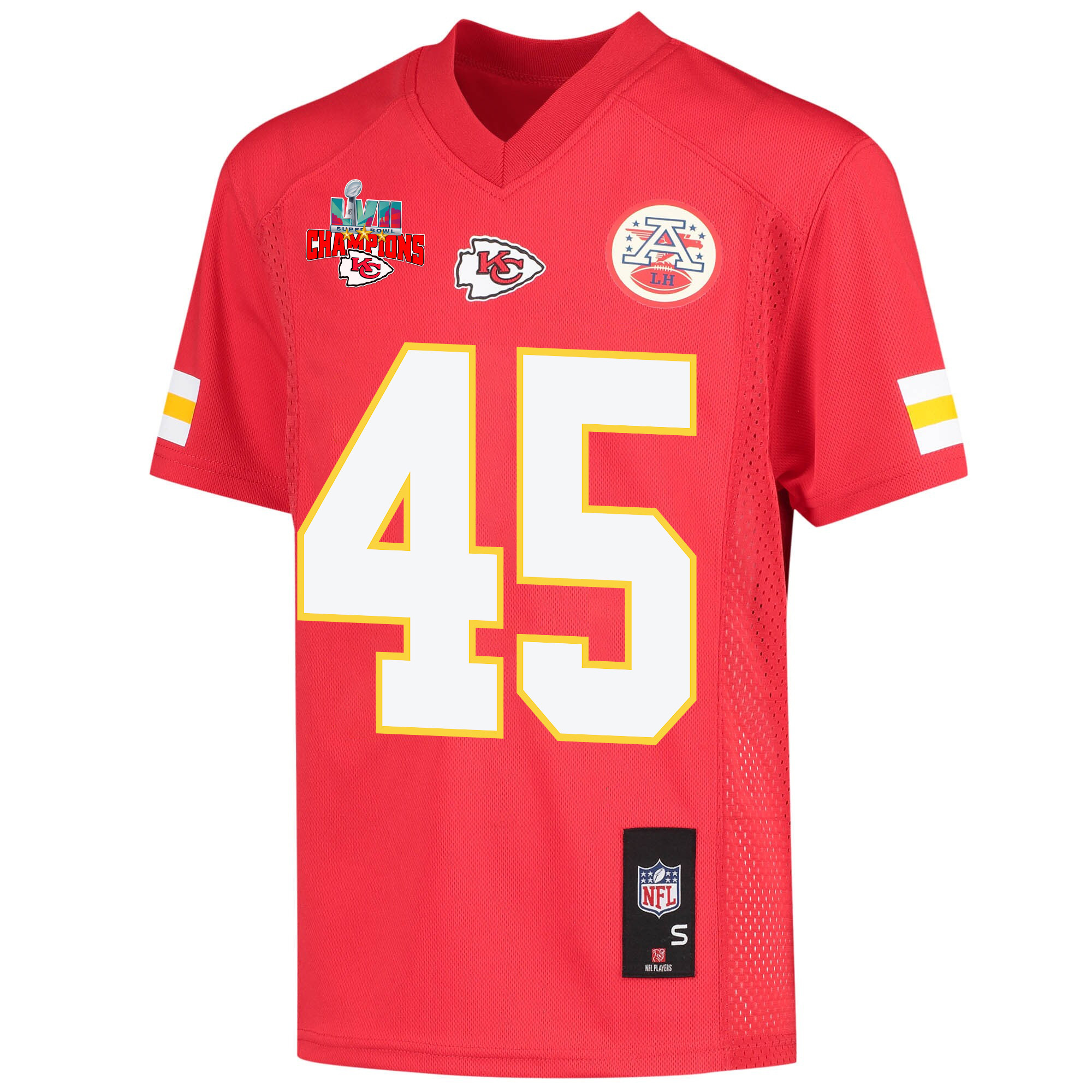 Michael Burton 45 Kansas City Chiefs Super Bowl LVII Champions 3 Stars Youth Game Jersey - Red